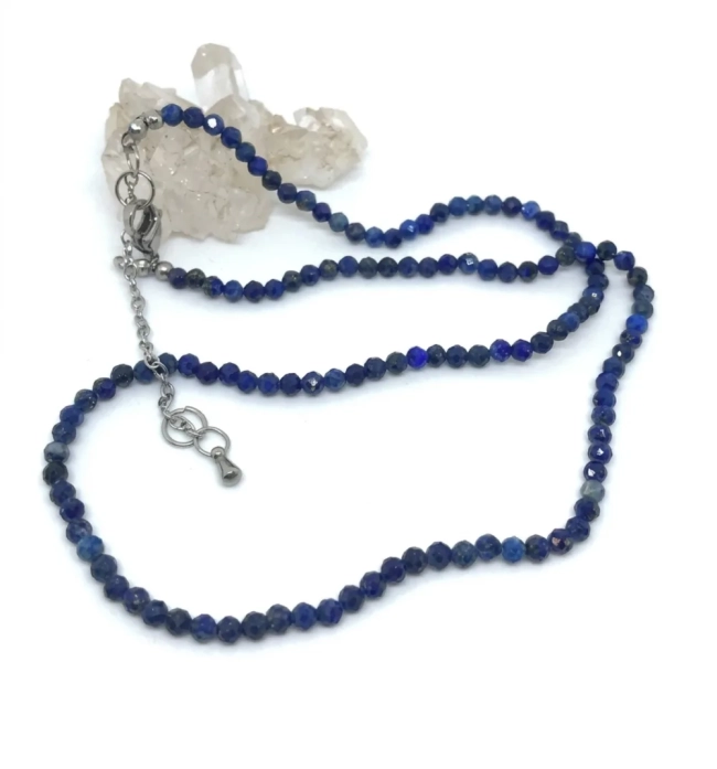 Colar Choker Lápis-Lazúli Facetado 3mm e Aço Inox