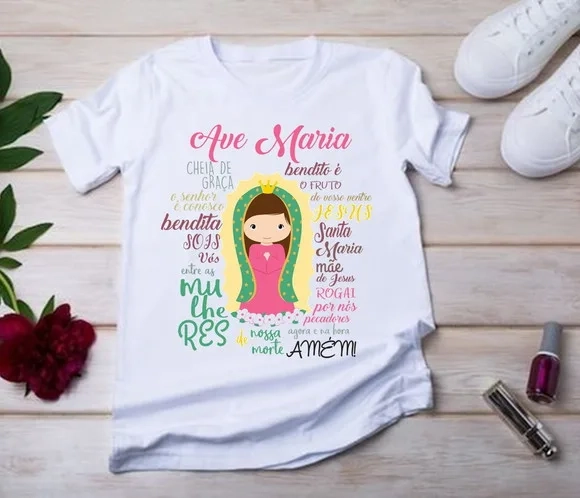 Camiseta Religiosa Ave Maria ? Fé e Proteção