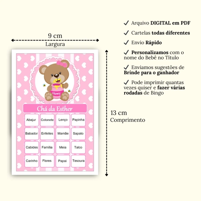 Bingo Chá de Bebê Menina Pdf Para Imprimir