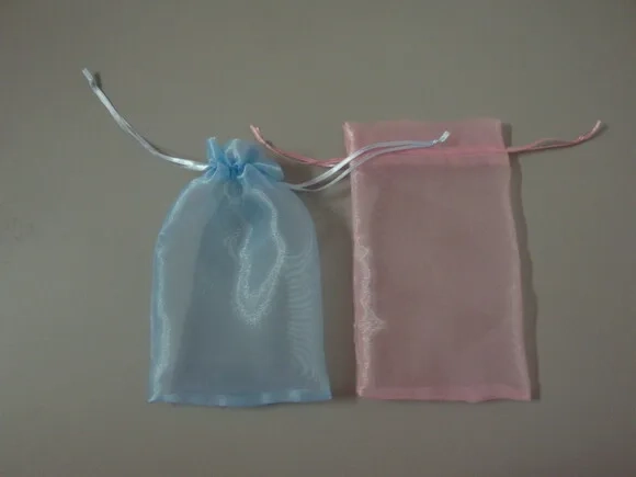 Saquinho Organza Cristal Azul com Fita 7x10cm