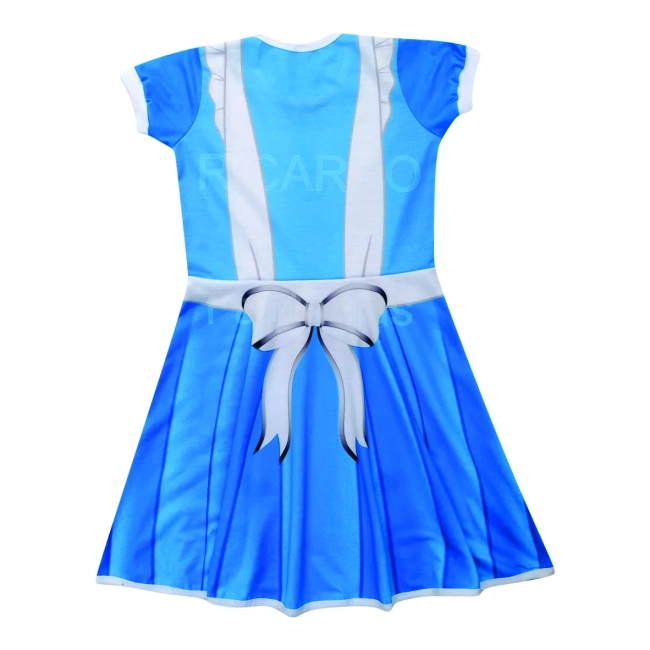Vestido Infantil Fantasia Menina das Maravilhas Azul com Avental e Naipes de Baralho