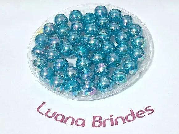 Bola Azul Irisada 10mm Pacote com 50 Unidades