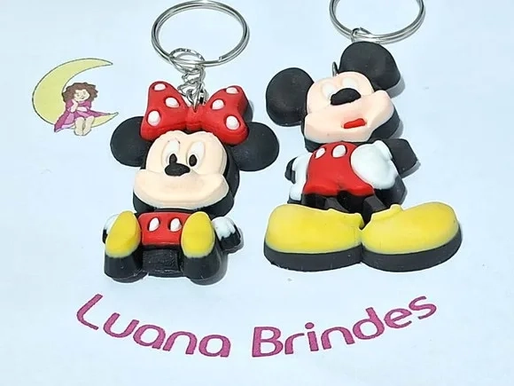 Chaveiro Mickey e Minnie 3d Emborrachado Pacote C/2 Unidades