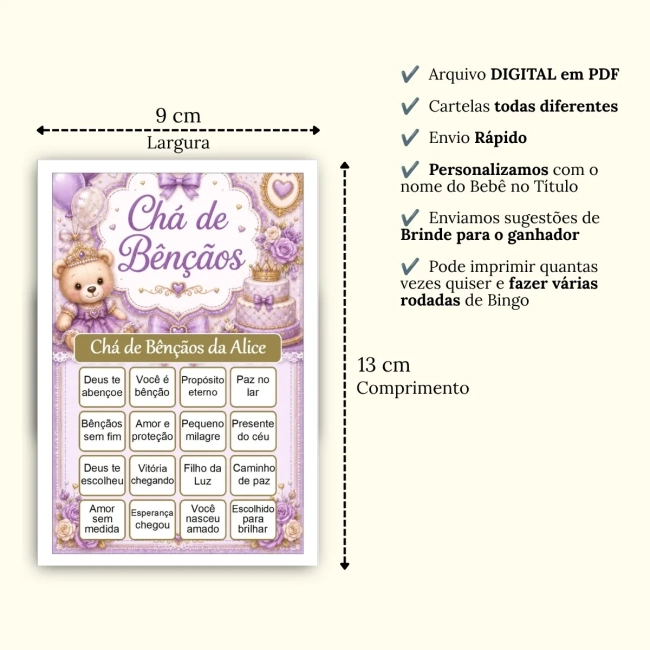 Bingo Chá de Bênçãos Menina PDF Para Imprimir