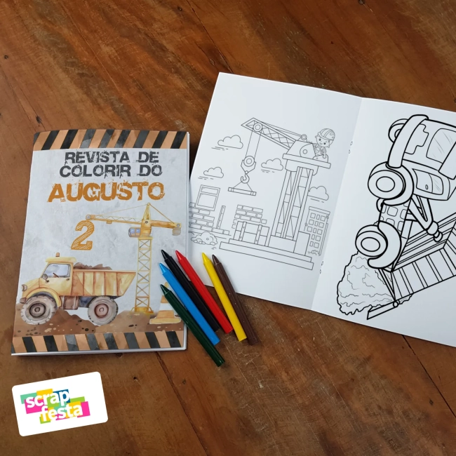 Revista Colorir+embalagem+giz de Cera Festa Construção