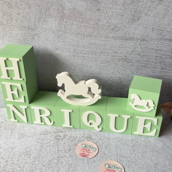 Cavalinho de Balanço + Cubos 6x6cm Ts Decoração Bebê