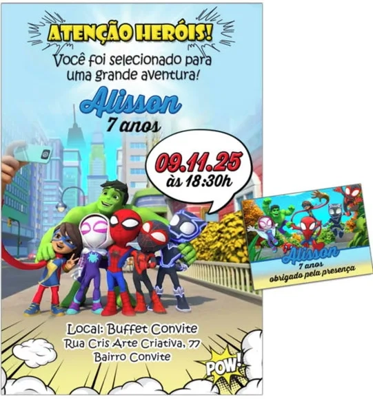 Convite Digital C/tag Turma do Homem Aranha Verso 2