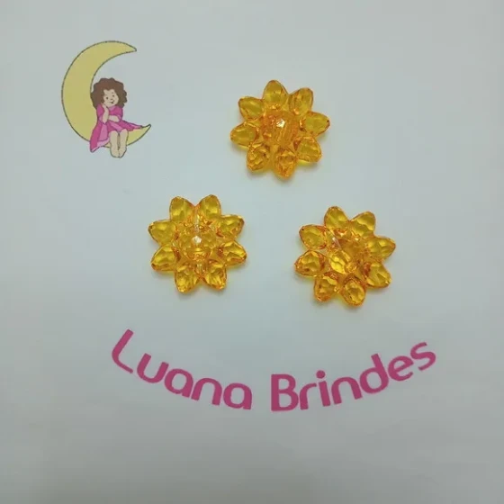 Botão Flor Amarelo de Acrilico 3cm Pct 15 Unidades