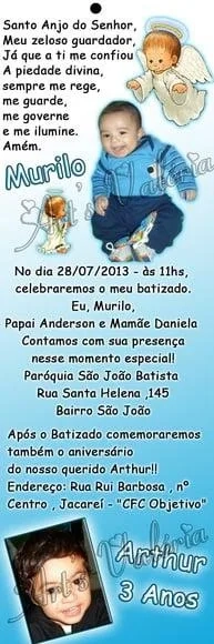 Convite de Batismo Marca Página