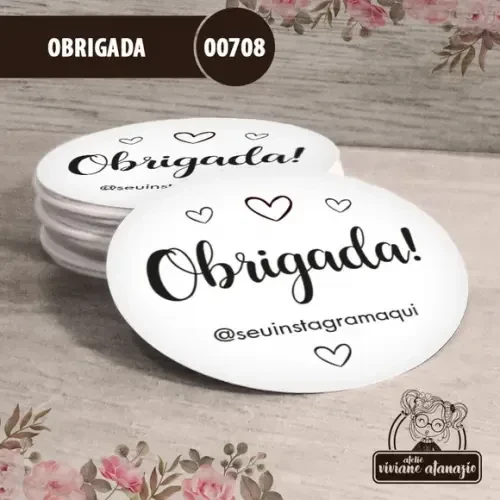 Adesivo Redondo Obrigada 4cm - 00708