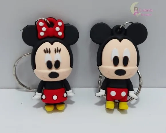 Chaveiro Minnie e Mickey Emborrachado Pct 2 Unidades