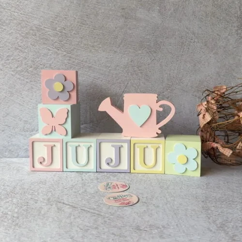 Tons Pastel Cubos 6x6cm Ts + Regador - Decoração Bebê