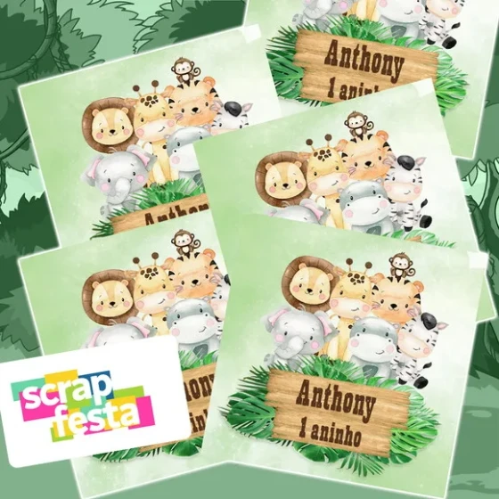 Adesivo Personalizado Quadrado 10x10 Safari Aquarela