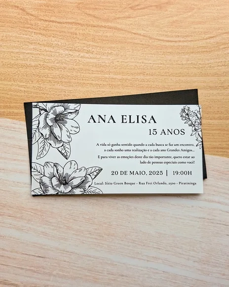 Convite 15 Anos Preto e Branco