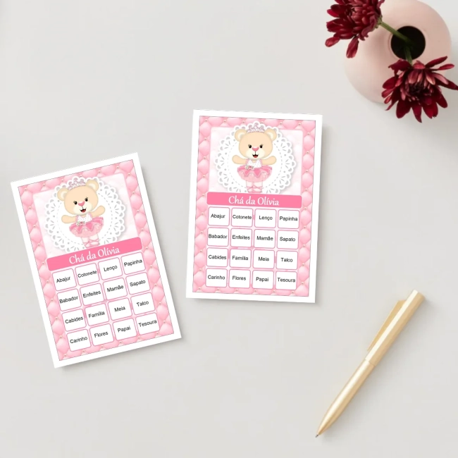 Bingo Chá de Bebê Menina Pdf Para Imprimir