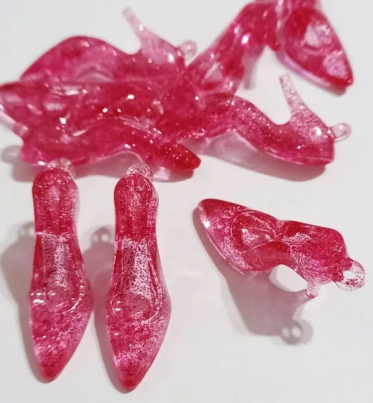 Pingente Sapatinho Rosa com Glitter Acrílico 3,5cm -20 Peças