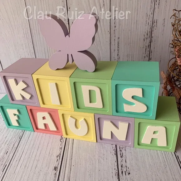 Decoração Bebê - Cubos 6x6cm Ts + Borboleta