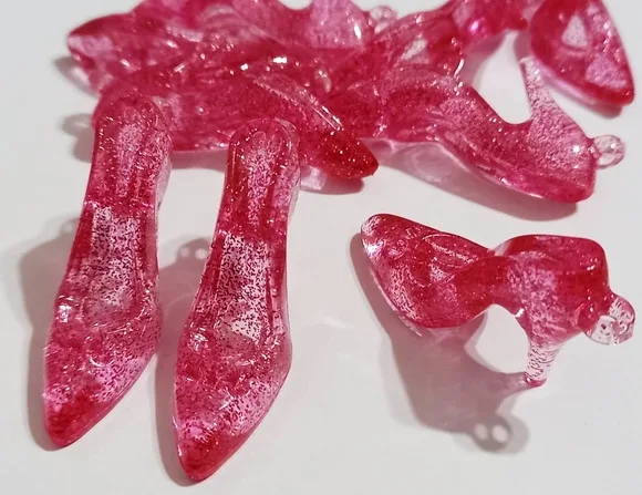 Pingente Sapatinho Rosa com Glitter Acrílico 3,5cm -20 Peças