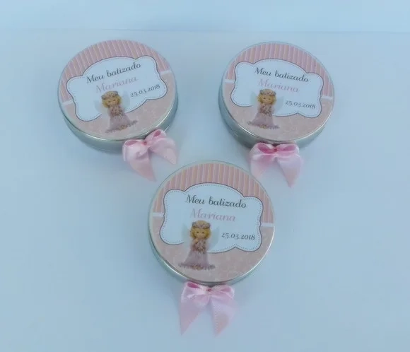 Latinha com mini terço batizado
