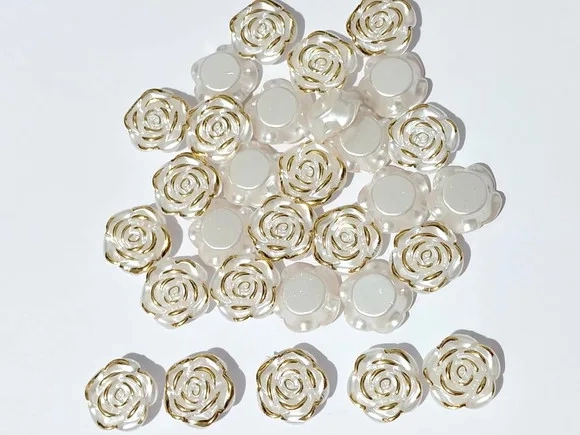 Rosa Perolada com Dourado Furo Passante 16mm - 30 Unidades