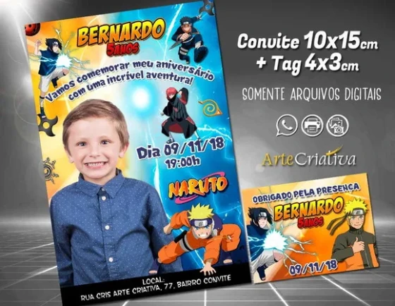 CONVITE DIGITAL C/TAG Naruto com Foto