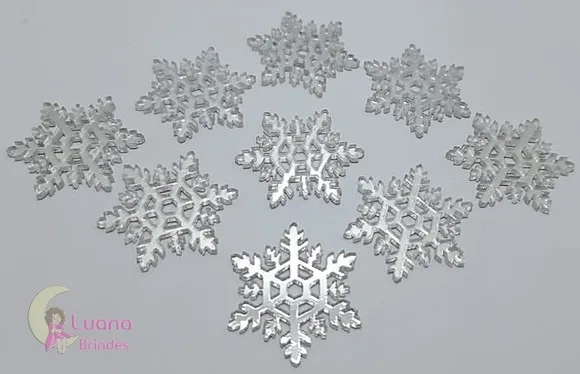 Aplique Floco de Neve Acrílico Espelhado Prata - Pct C/6 Uni