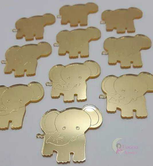 Aplique Elefante Acrílico Espelhado Dourado -pct c/7 un
