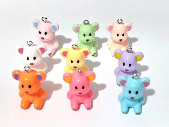 Pingente Ursinho Colorido Resina Pacote com 6 Unidades
