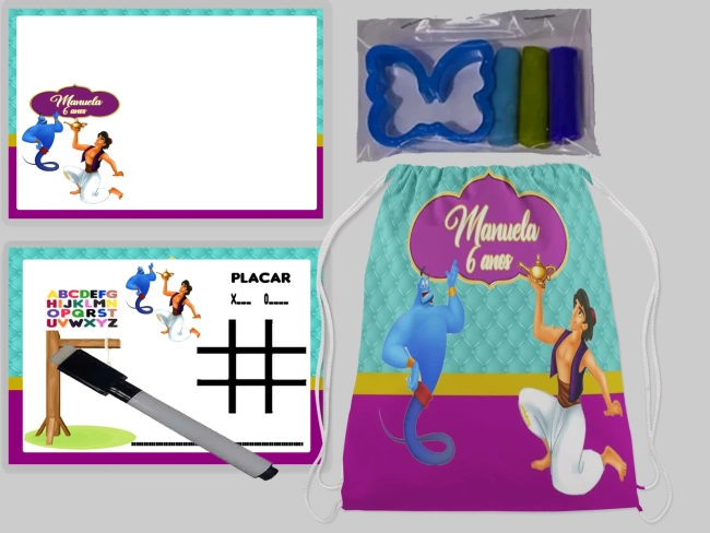 Kit Mochila e Lousa Magicas + Kit Massinha do  Aladim