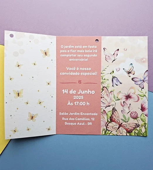 Kit Convite Impresso + Digital - Jardim das Borboletas