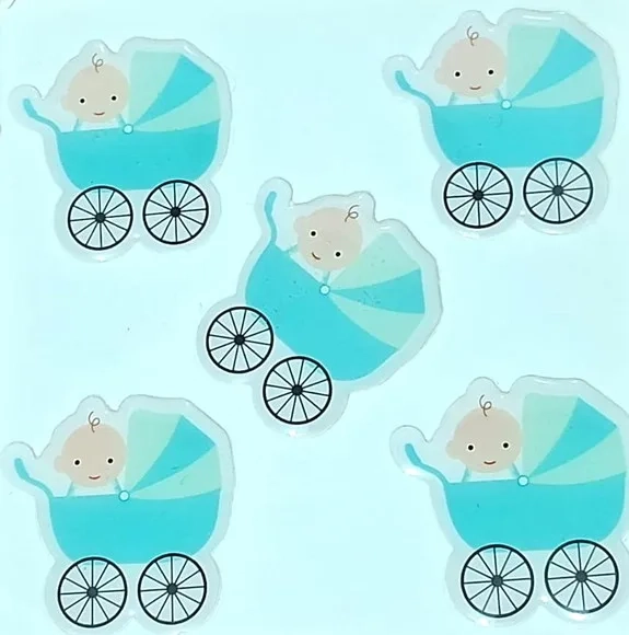 Aplique Carrinho de Bebê Adesivo Resinado 1 Cartela C/5 Unid