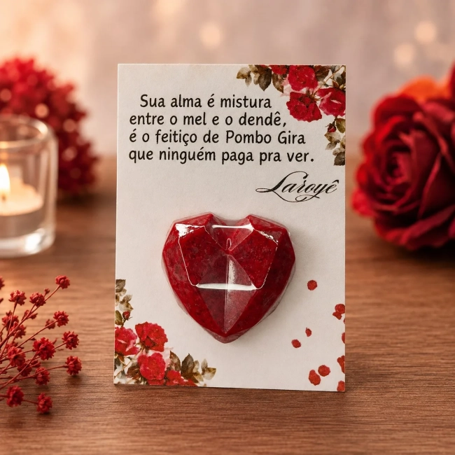 50 UNIDADES Mini Sabonete Coração Diamante no Card Lembrancinhas Pombo-Gira