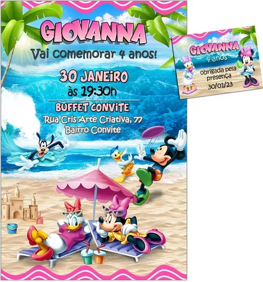 Convite Digital C/tag Minnie Praia 3