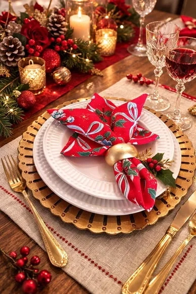 Guardanapo de Tecido de Natal com 4 Peças + 1 de Brinde