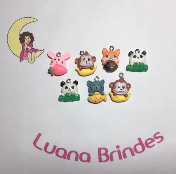Pingente de Resina de Animais Pacote com 7 Unidades