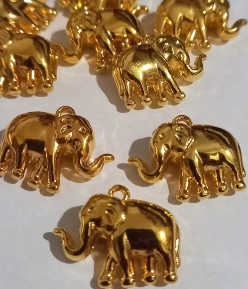 Pingente Elefante Dourado Abs - 12 Peças