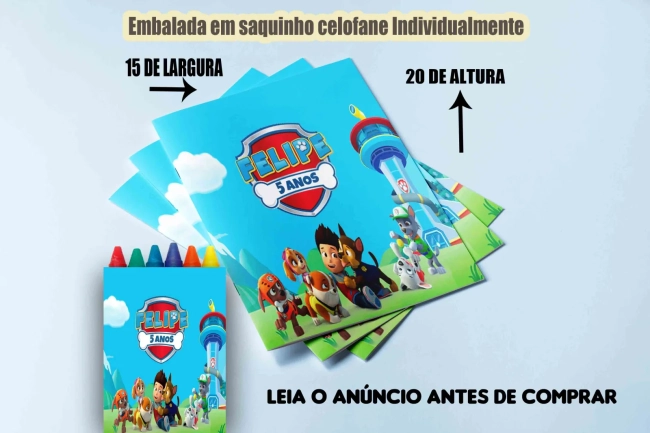 kit Colorir Revista e Giz de cera Personalizado da Patrulha Canina