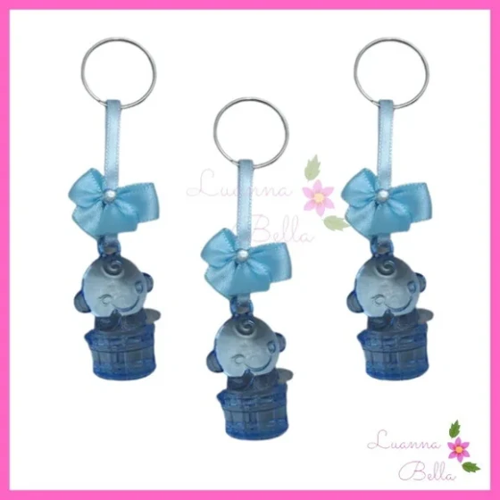 Chaveiro Bebe Azul de acrílico c/lacinho -Pct c/6unidades