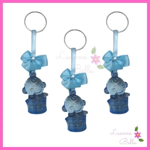 Chaveiro Bebe Azul de acrílico c/lacinho -Pct c/6unidades
