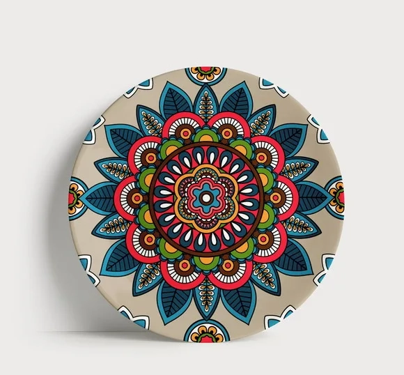 Prato Decorativo Mandala Étnica Azul e Terracota 21cm Porcel