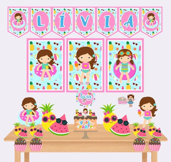 Kit Festa Só Um Bolinho POOL PARTY MENINA - Decoração de Festa