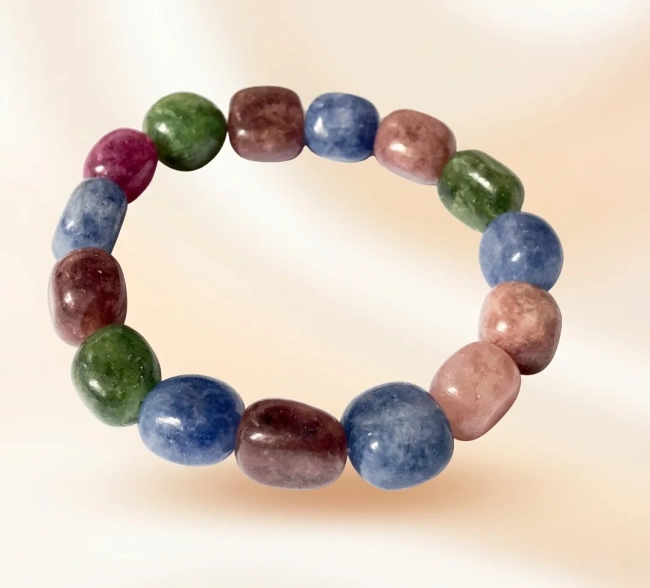 Pulseira Artesanal com Jade Colorida ( Pedras Roladas )
