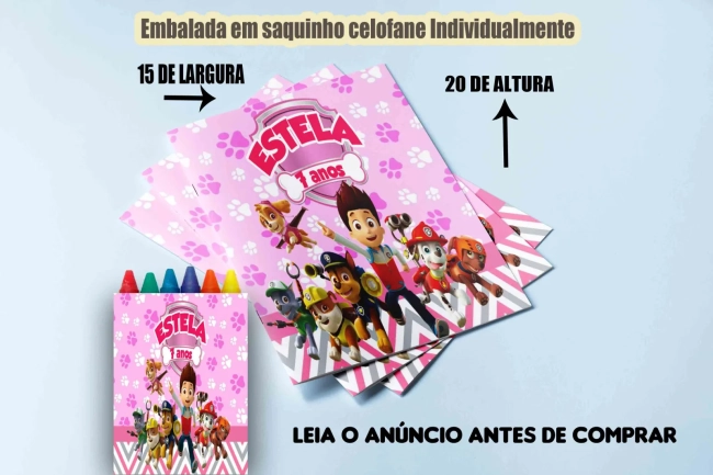 kit Colorir Revista e Giz de cera Personalizado da Patrulha Canina