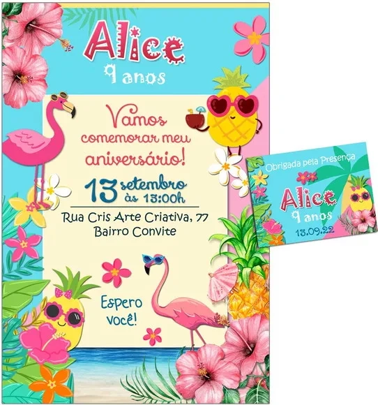 Convite Digital C/tag Flamingo Abacaxi