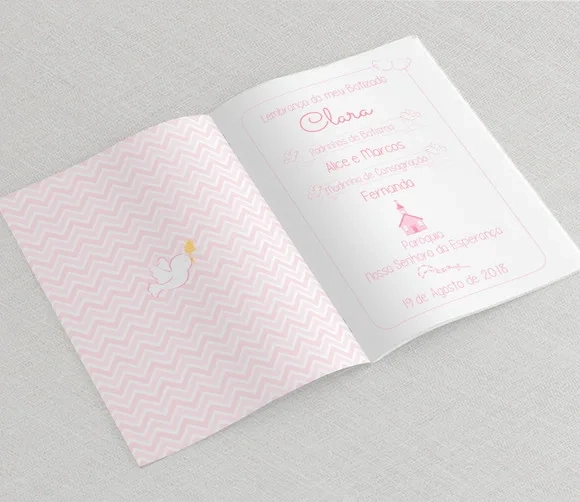 Lembrancinha Batizado - Livrinho De Orações - Chevron Rosa