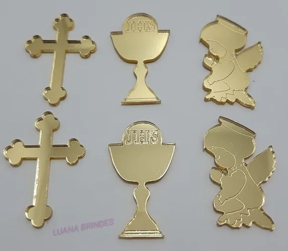 Apliques Religiosos de Acrílico Espelhado - Pct C/6 Unidades