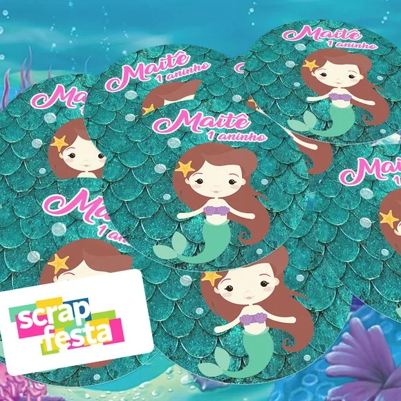 Adesivo 5 cm Redondo Personalizado Festa Sereia