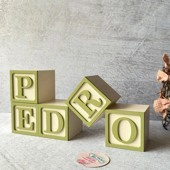 Nome com Moldura Cubos 6x6 Decoração Bebê e Criança