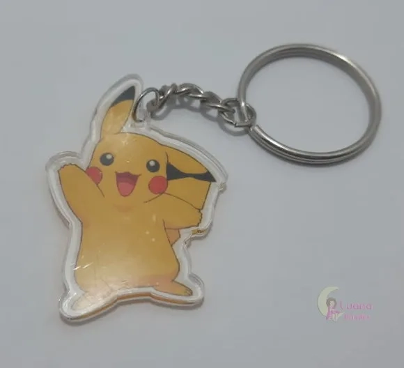 Chaveiro Pikachu de Acrílico Adesivado Pct 3 unidades