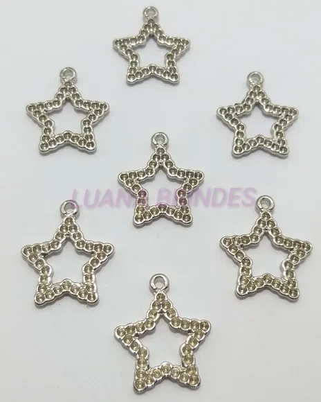 Pingente Estrela Cravada Metal em Prata - 2,5cm- pct. C/7 Un